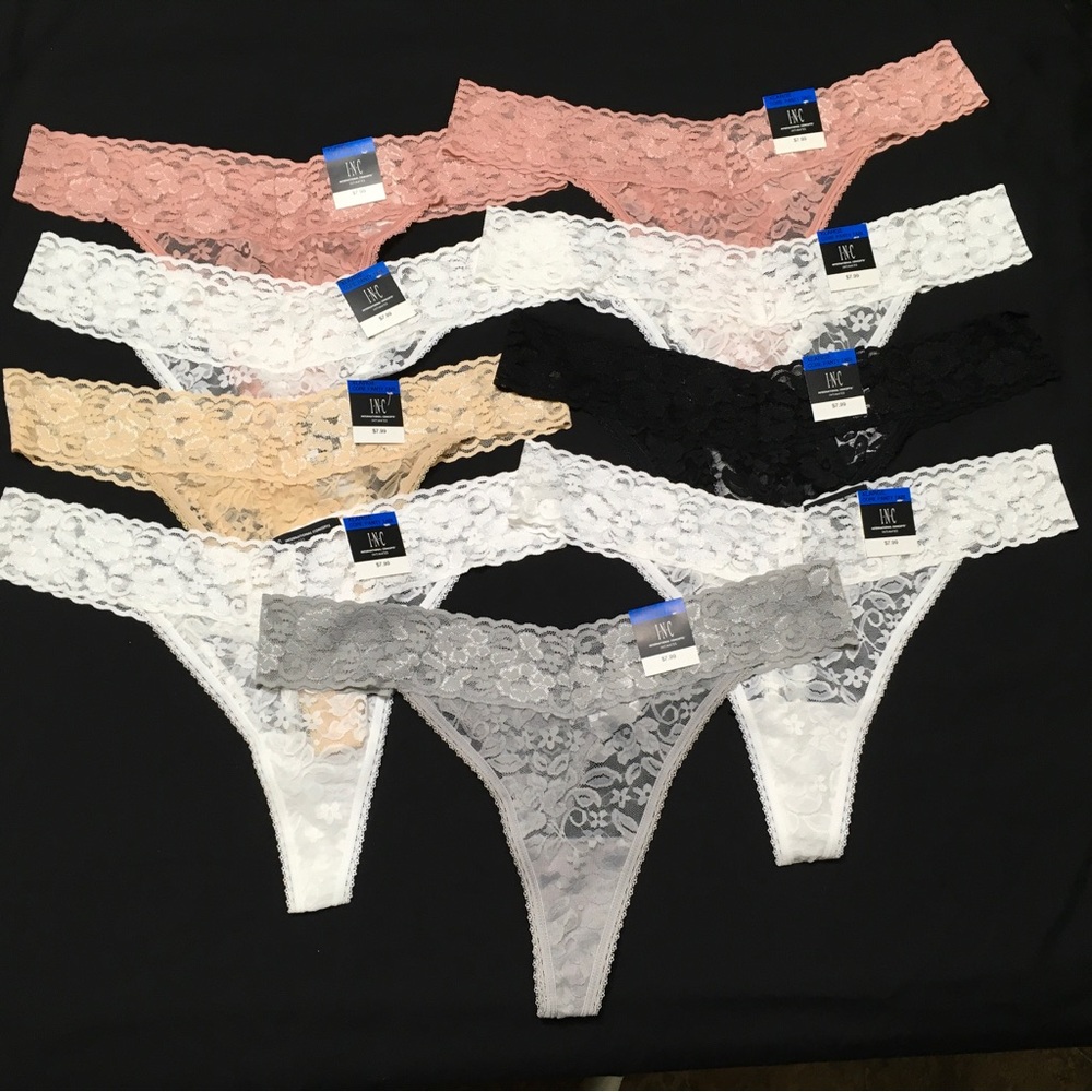 INC International Concepts 9 XL Lace Thong Panty White Gray Rose Black Almond